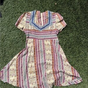 Spell Boho Mini Dress in Cream, Pink, Blue, and Brown